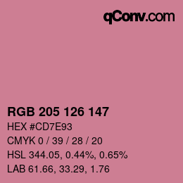 Farbcode: RGB 205 126 147 | qconv.com