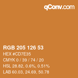 颜色代码: RGB 205 126 53 | qconv.com