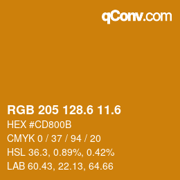 カラーコード: RGB 205 128.6 11.6 | qconv.com