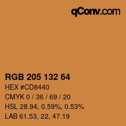 Color code: RGB 205 132 64 | qconv.com