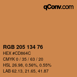 颜色代码: RGB 205 134 76 | qconv.com