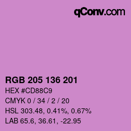 Color code: RGB 205 136 201 | qconv.com