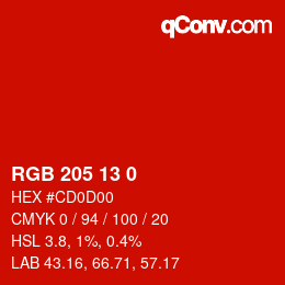 Color code: RGB 205 13 0 | qconv.com