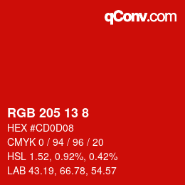 カラーコード: RGB 205 13 8 | qconv.com