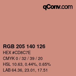 Color code: RGB 205 140 126 | qconv.com