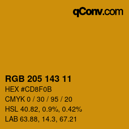 Code couleur: RGB 205 143 11 | qconv.com