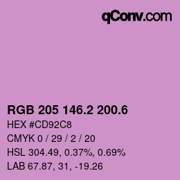 カラーコード: RGB 205 146.2 200.6 | qconv.com