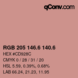 カラーコード: RGB 205 146.6 140.6 | qconv.com