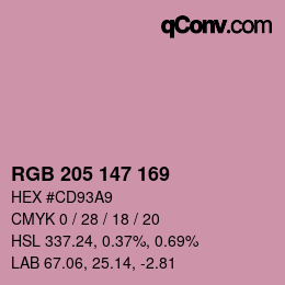 Color code: RGB 205 147 169 | qconv.com