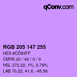 Color code: RGB 205 147 255 | qconv.com