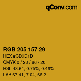 Color code: RGB 205 157 29 | qconv.com