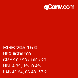 Color code: RGB 205 15 0 | qconv.com