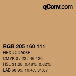 Color code: RGB 205 160 111 | qconv.com