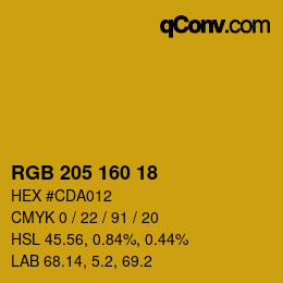 Color code: RGB 205 160 18 | qconv.com