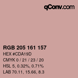 颜色代码: RGB 205 161 157 | qconv.com