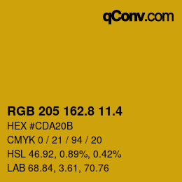 カラーコード: RGB 205 162.8 11.4 | qconv.com