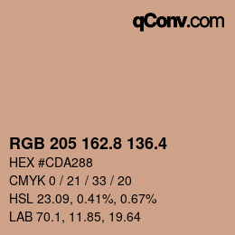 カラーコード: RGB 205 162.8 136.4 | qconv.com