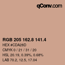 カラーコード: RGB 205 162.8 141.4 | qconv.com