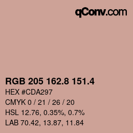 カラーコード: RGB 205 162.8 151.4 | qconv.com