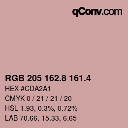 カラーコード: RGB 205 162.8 161.4 | qconv.com