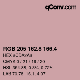 カラーコード: RGB 205 162.8 166.4 | qconv.com