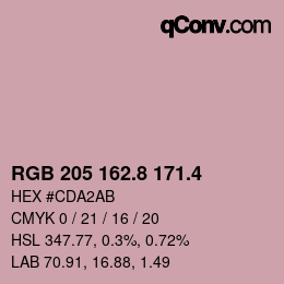 カラーコード: RGB 205 162.8 171.4 | qconv.com
