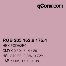 カラーコード: RGB 205 162.8 176.4 | qconv.com