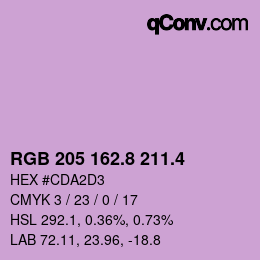 カラーコード: RGB 205 162.8 211.4 | qconv.com