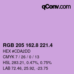 カラーコード: RGB 205 162.8 221.4 | qconv.com
