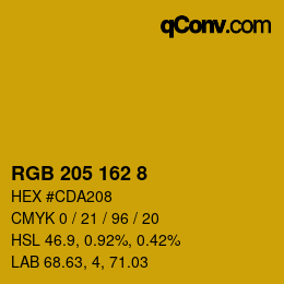 カラーコード: RGB 205 162 8 | qconv.com