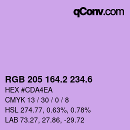 カラーコード: RGB 205 164.2 234.6 | qconv.com