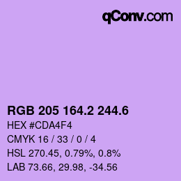 カラーコード: RGB 205 164.2 244.6 | qconv.com