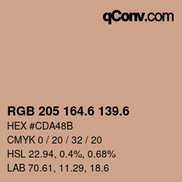 カラーコード: RGB 205 164.6 139.6 | qconv.com