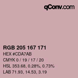 カラーコード: RGB 205 167 171 | qconv.com