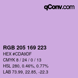 Color code: RGB 205 169 223 | qconv.com