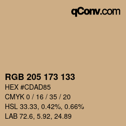 Color code: RGB 205 173 133 | qconv.com