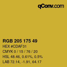 Color code: RGB 205 175 49 | qconv.com