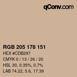 Color code: RGB 205 178 151 | qconv.com