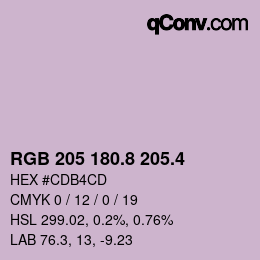 カラーコード: RGB 205 180.8 205.4 | qconv.com