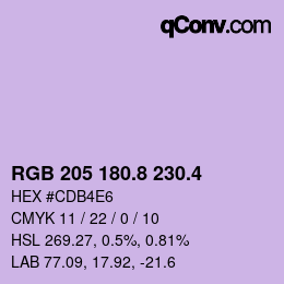 カラーコード: RGB 205 180.8 230.4 | qconv.com