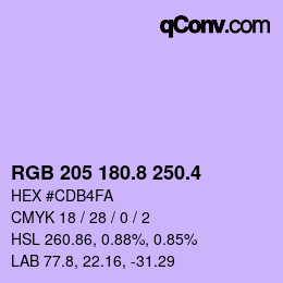 カラーコード: RGB 205 180.8 250.4 | qconv.com