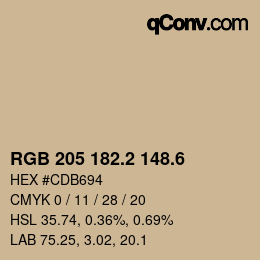 カラーコード: RGB 205 182.2 148.6 | qconv.com