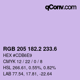 カラーコード: RGB 205 182.2 233.6 | qconv.com
