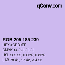 Color code: RGB 205 185 239 | qconv.com