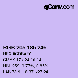 Color code: RGB 205 186 246 | qconv.com