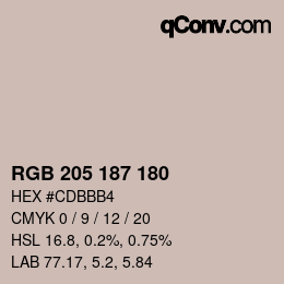 颜色代码: RGB 205 187 180 | qconv.com