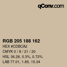 Color code: RGB 205 188 162 | qconv.com