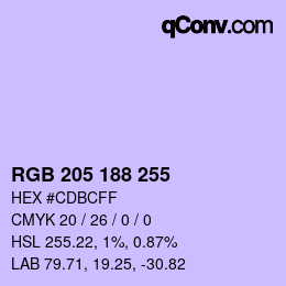 Color code: RGB 205 188 255 | qconv.com