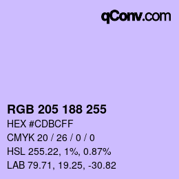 Color code: RGB 205 188 255 | qconv.com