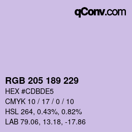 Color code: RGB 205 189 229 | qconv.com